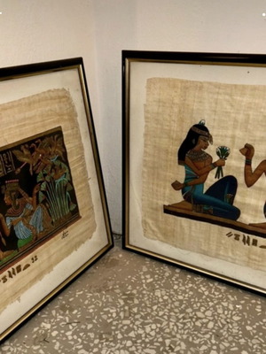 Ancient Egyptian papyri in frame like new, set of 2 pieces