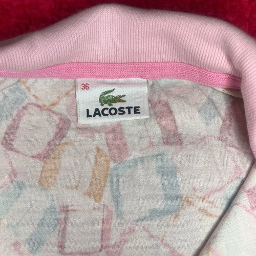 Lacoste cotton T-shirt like new, pink collar, multicolor
