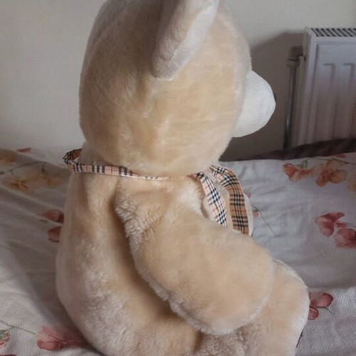 Teddy bear like new medium size white with ribbon