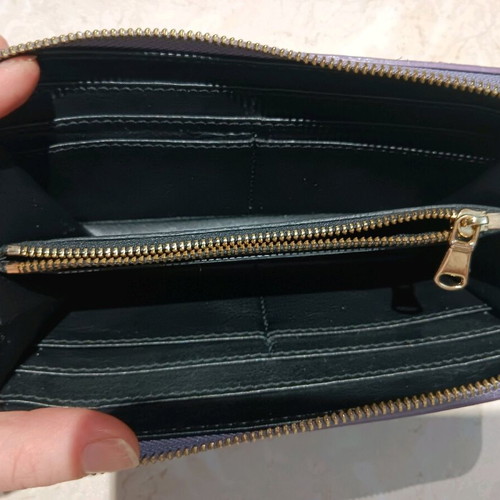 Leather women's wallet used, purple with gold details