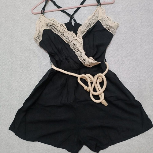 Exxes Fashion black one-piece shorts like new with lace and rope belt