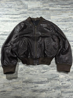 Vintage leather bomber jacket used, brown, size M