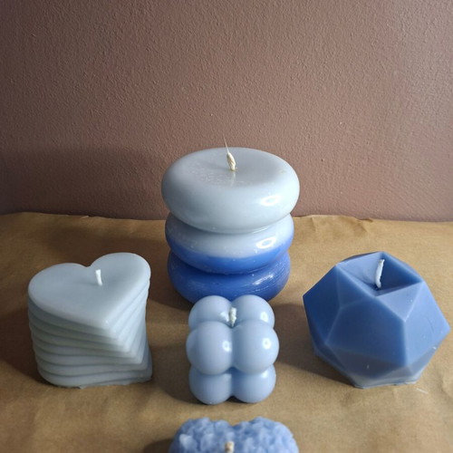 Set of 5 Handmade Blue Ombre & Geometric Decorative Candles New