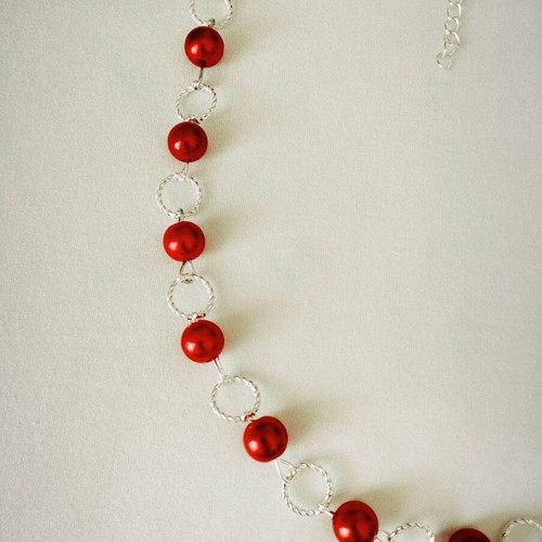 Handmade red beaded necklace and earrings set