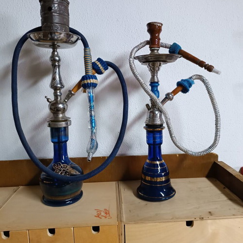 Hookahs used, set of two glass and stainless steel