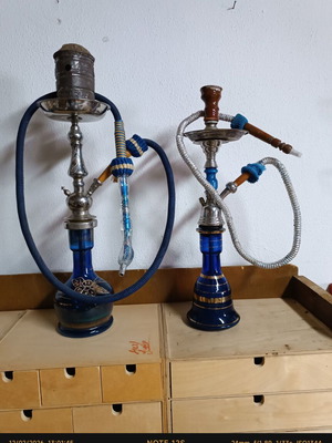 Hookahs used, set of two glass and stainless steel