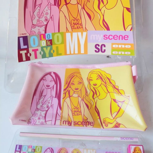 My Scene school set spiral notebook pencil sharpener eraser new