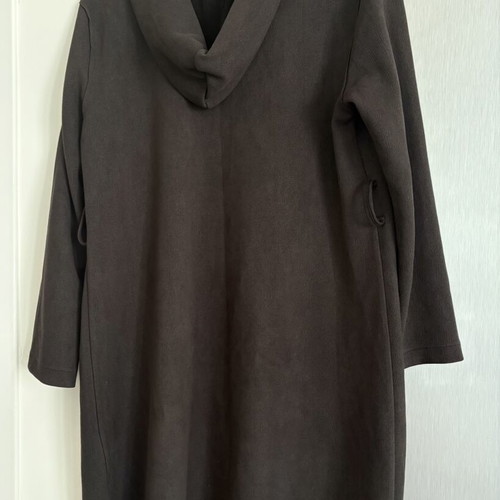 Celestino unisex black coat with hood and belt
