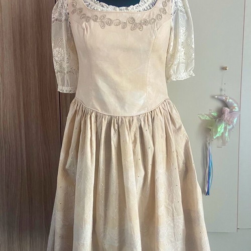 Vintage ecru doll-like dress like new with beige lace blouse