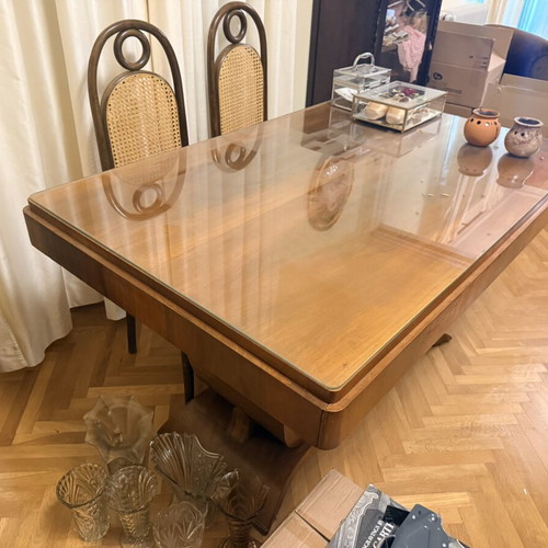 Antique Art Deco dining table used, wood, 4-6 seats
