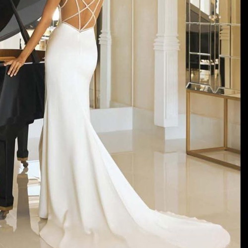 Wedding dress like new, crisscross neckline, thick satin, waist 36cm