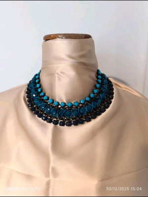 Wide choker with beads in blue and black shades like new