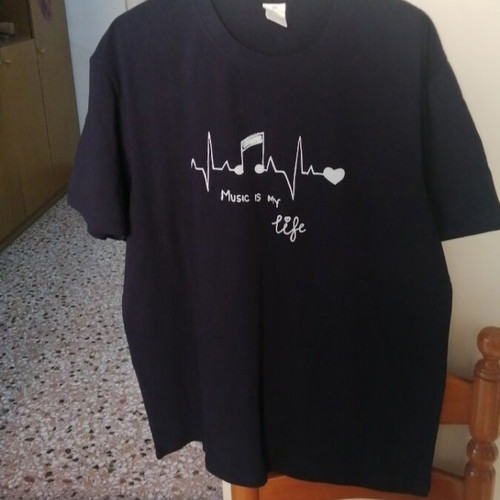 T-shirt Music is My Life 2XL new, blue, 100% cotton