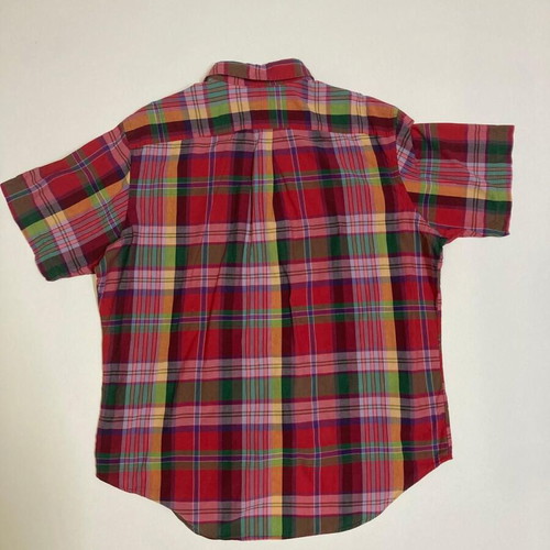 Ralph Lauren Oxford short sleeve shirt XL, red green blocked, dark green pony