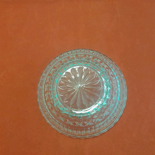 Small vintage glass fondant dish used, 14 cm with beautiful designs