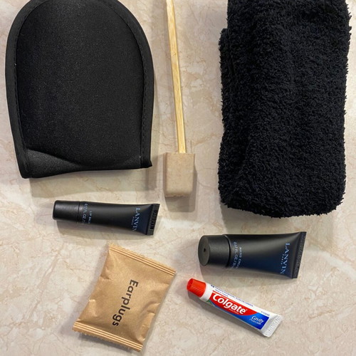 Lanvin toiletry bag new black leatherette with travel cosmetics