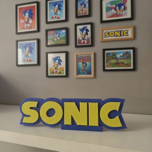 3D printed Sonic display like new, blue and yellow