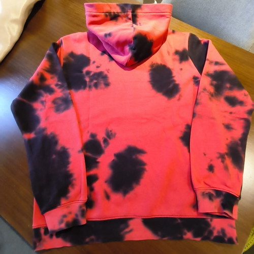 H&M tie-dye hoodie red and black used, size 158-164 cm, 12-14 years