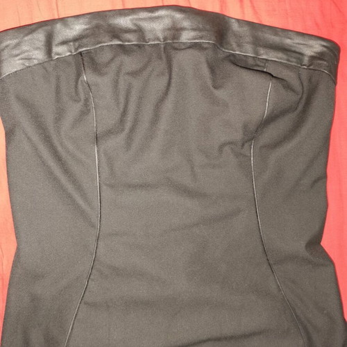Black Benetton dress used, strapless with leather detail, size small/medium