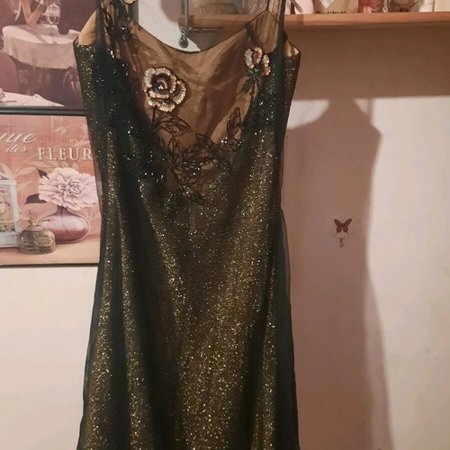 Evening dress like new with flowers and back gray size M