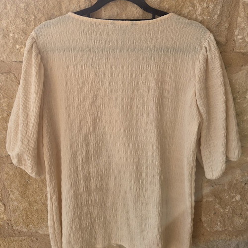 Cortefiel Textured Ruffle Blouse with Puff Sleeves like new, beige