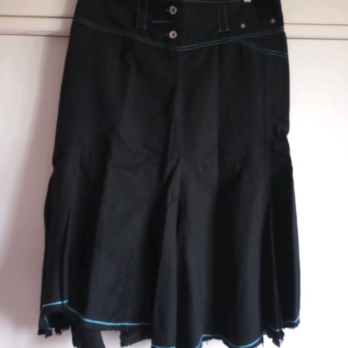 Midi Black Skirt Gaudì with Blue Stitching & Grunge/Raw Finish - Style & Statement
