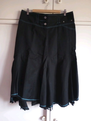 Midi Black Skirt Gaudì with Blue Stitching & Grunge/Raw Finish - Style & Statement