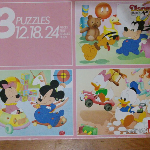 Vintage Disney Babies Puzzle 3 in 1 Nathan 1986, like new