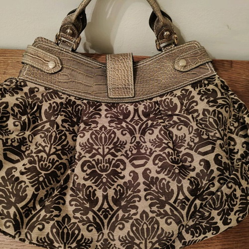 Guess handbag new, gray and brown, fabric and leather