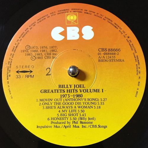 Billy Joel Greatest Hits Volume I & Volume II vinyl used, pop