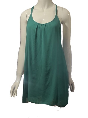 Backless mini dress L used, green, thin fabric with lining