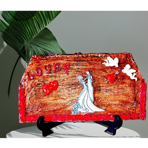 Handmade frame or tabletop decor loving couple dancing, new