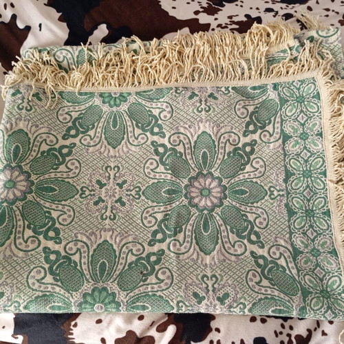 Retro vintage jacquard bedspread with fringes like new, 60s-70s