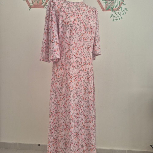 Dress new with bell sleeves, summer, pink multicolor