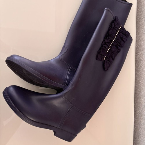 Women's tall rain boots with lace and rhinestones size 38 like new, blue