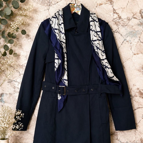 Double-Breasted Coat Blazer with Calvin Klein Scarf used, blue