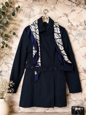 Double-Breasted Coat Blazer with Calvin Klein Scarf used, blue