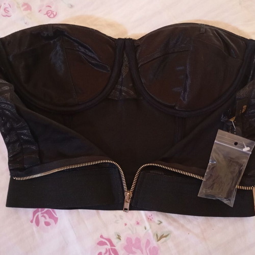 BSB black women's crop bustier top with embossed details