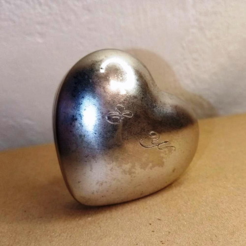 Vintage silver plated baptism box used, heart shape 6x6 cm