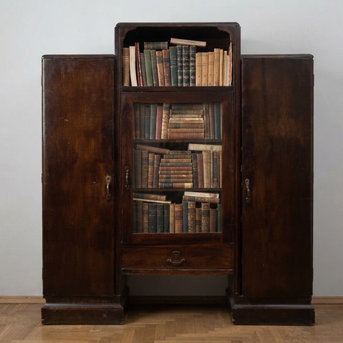 Office bookcase used, 1950s lawyer's archive cabinet with glass display
