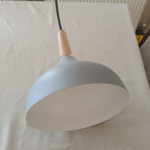 Modern grey ceiling light with wooden detail