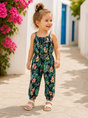 H&M girls' jumpsuit 2-3 years like new, summer tropical design