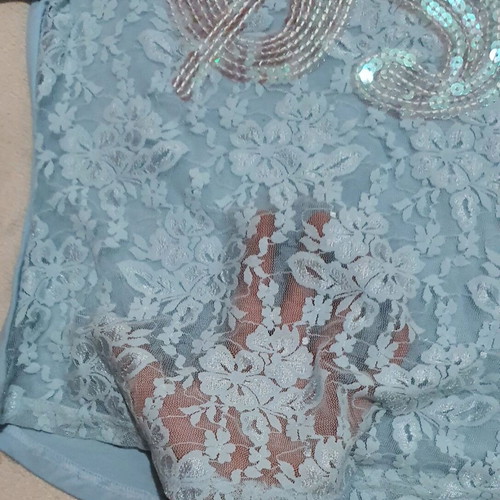 Women's short-sleeve blouse with lace and sequins new, size XS/S