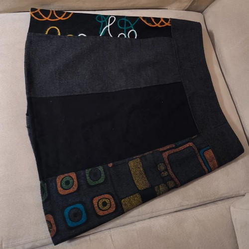 Wool boho patchwork skirt A-line XXL, like new, multicolor gray