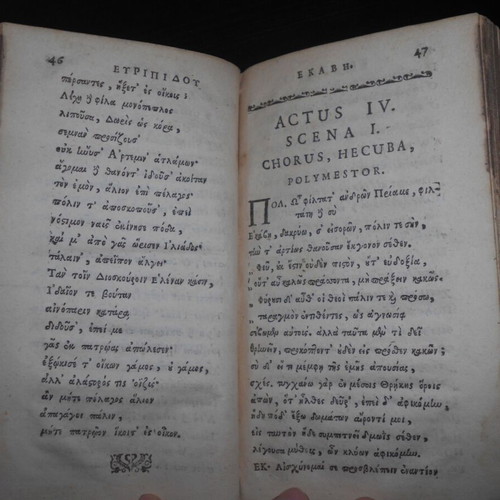 Euripides Ekavi Tragedy Book used, Greek and Latin, 18th century edition