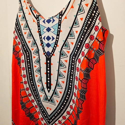 Ethnic style summer short dress, coral white blue, size S/M