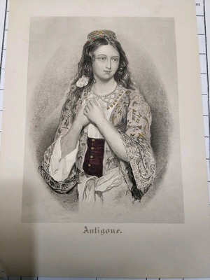 1832 Antigone theatrical costume used hand-colored chalcography 16x23 cm