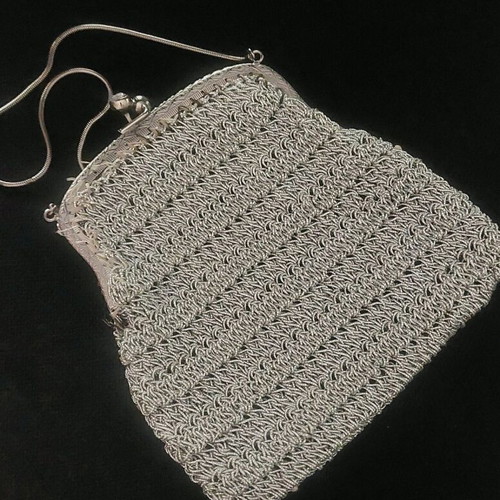 Vintage knitted small evening bag like new, silver