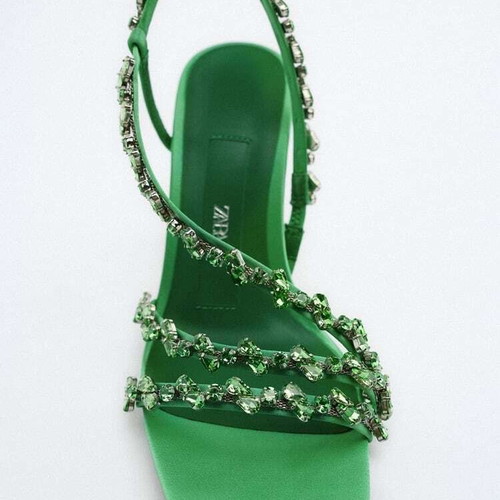 Zara sandals new with straps and beads, size 37, green
