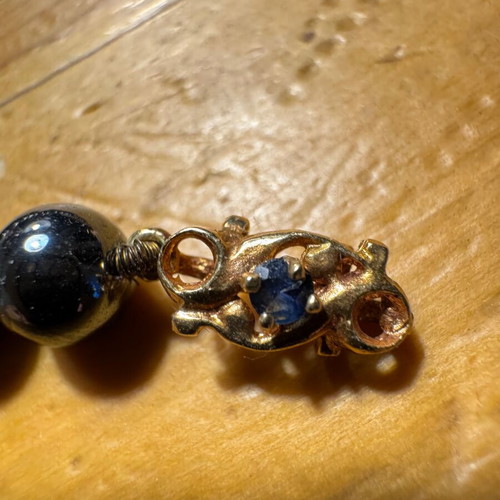 Hematite necklace and earrings set with 14k gold and sapphire like new